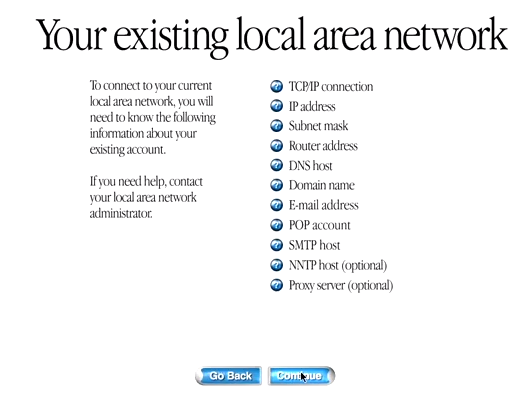 Mac OS 9 Setup: Your existing local area network (1999)
